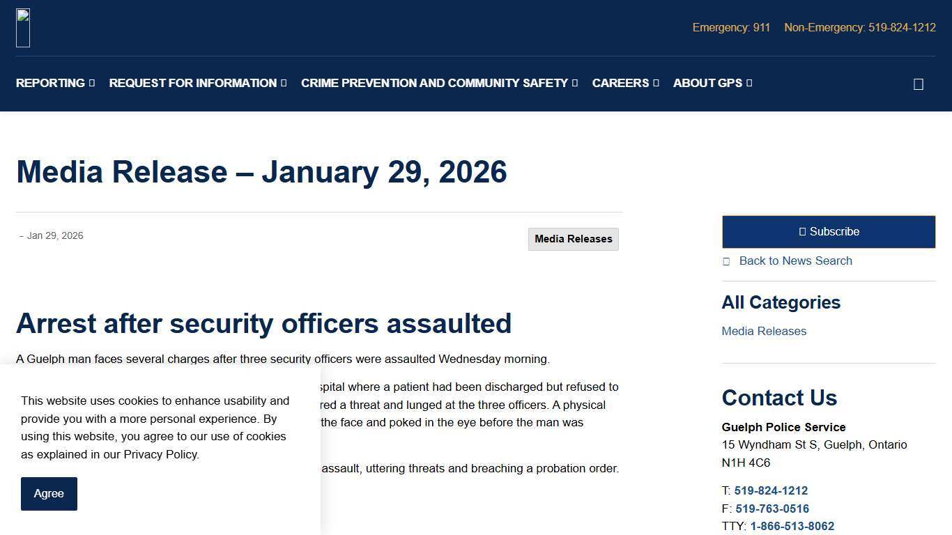 Media Release – January 29, 2026 Guelph Police Service