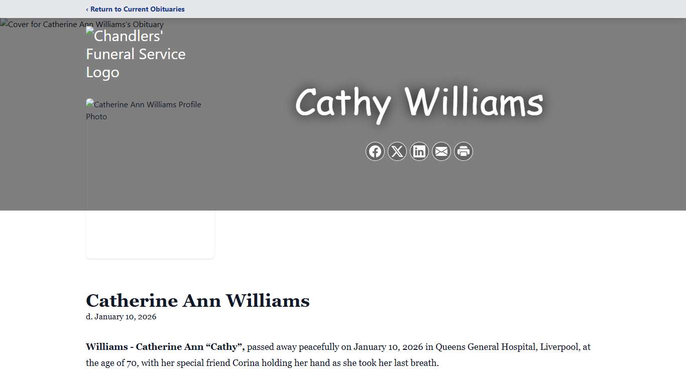 Catherine Ann Williams Obituary January 10, 2026 - Chandlers' Funeral Service